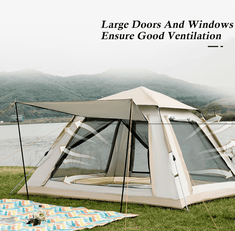 Agilithor 4 - Person Instant Pop - Up Camping Tent | Easy Setup Dome Tent with Porch & Sun Canopy - AGILITHOR