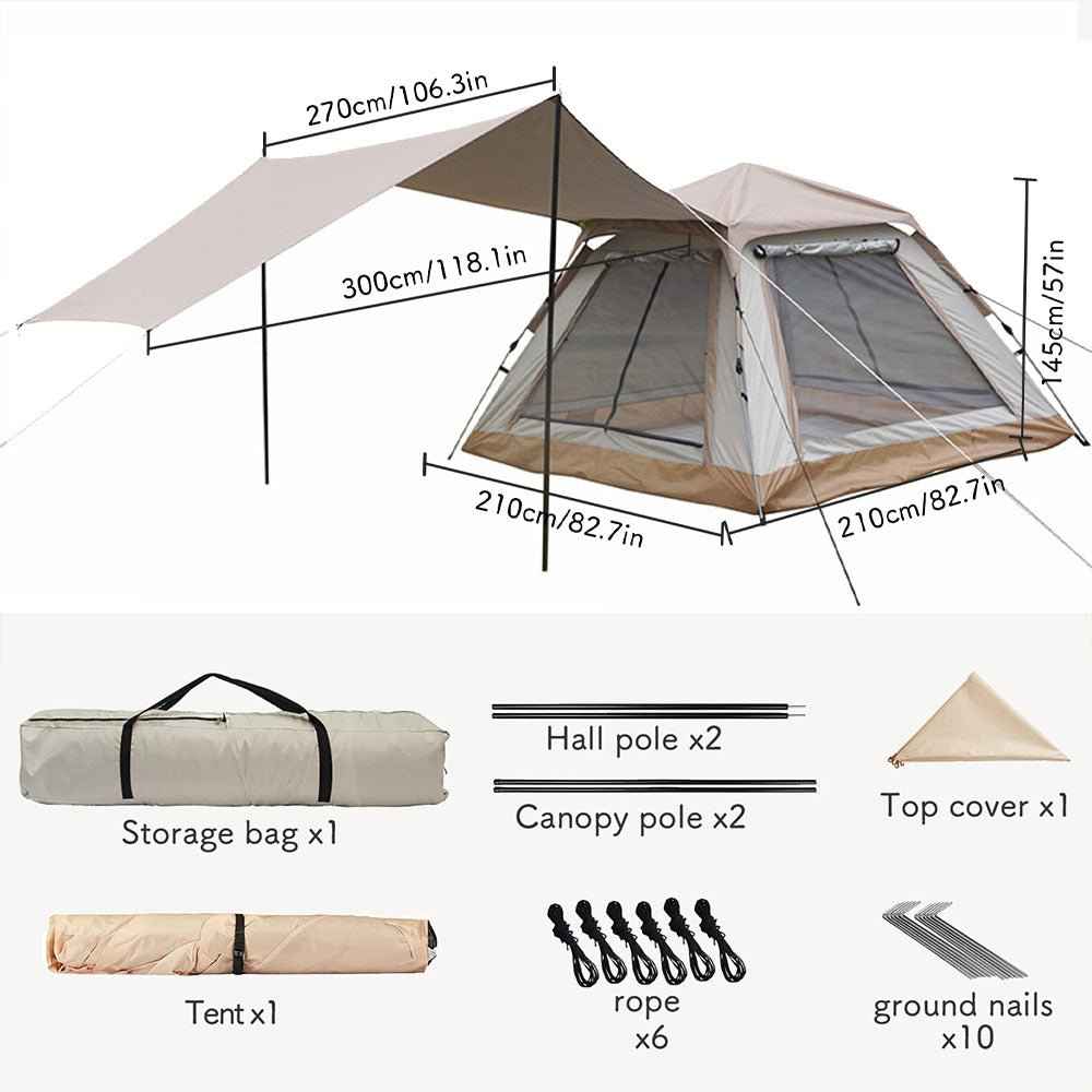 Agilithor 4 - Person Instant Pop - Up Camping Tent | Easy Setup Dome Tent with Porch & Sun Canopy - AGILITHOR