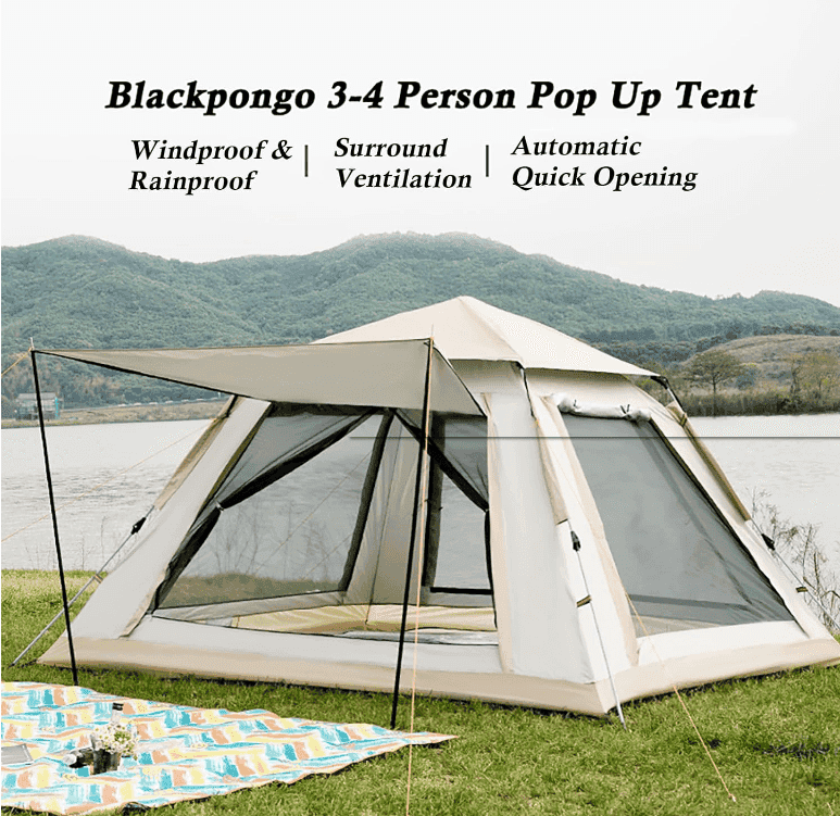 Agilithor 4 - Person Instant Pop - Up Camping Tent | Easy Setup Dome Tent with Porch & Sun Canopy - AGILITHOR