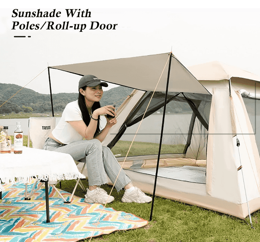 Agilithor 4 - Person Instant Pop - Up Camping Tent | Easy Setup Dome Tent with Porch & Sun Canopy - AGILITHOR