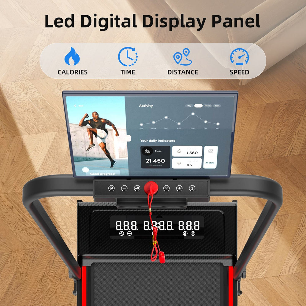 Agilithor Folding Treadmill | Quiet, Wide Belt, LED, Remote, Phone & Cup Holder - AGILITHOR