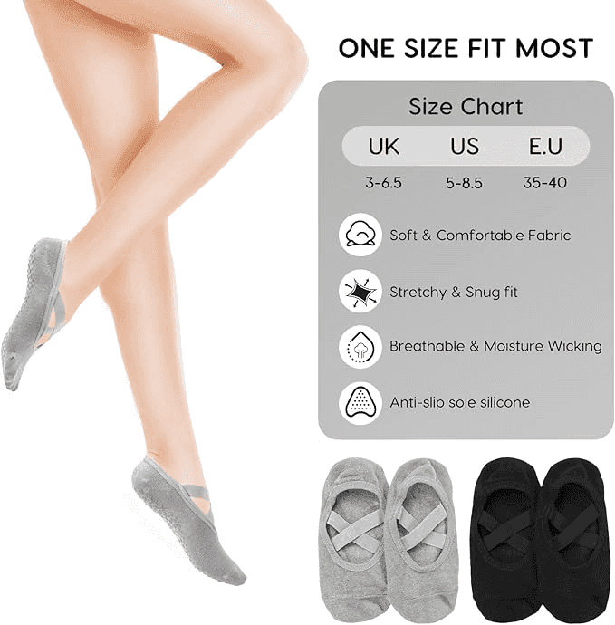 Agilithor Non - Slip Pilates Socks – Breathable Cotton Yoga & Ballet Grip Socks - AGILITHOR