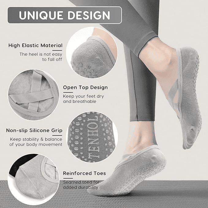 Agilithor Non - Slip Pilates Socks – Breathable Cotton Yoga & Ballet Grip Socks - AGILITHOR
