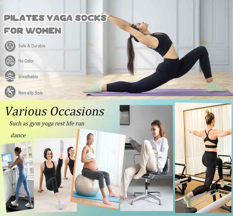 Agilithor Non - Slip Yoga Socks – Cotton Grip Pilates & Fitness Socks for Indoor Use - AGILITHOR